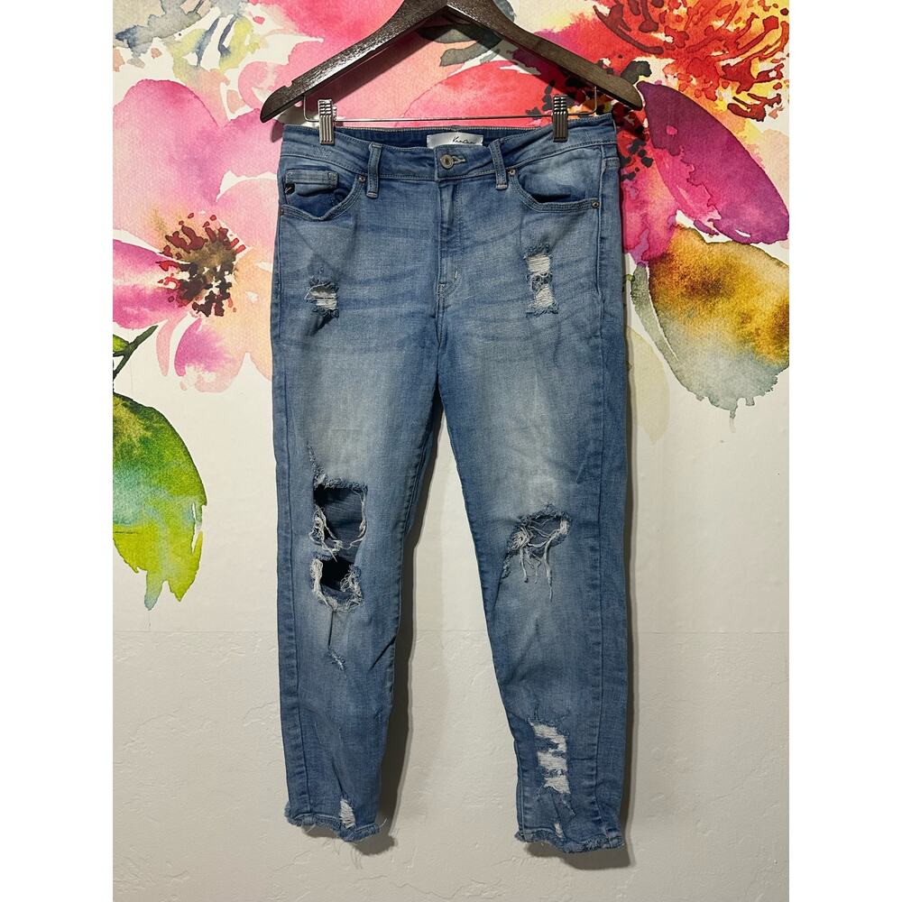 Kancan Womens Kaden High Rise Ankle Skinny Jeans Size 11/29 Med Blue Distressed
